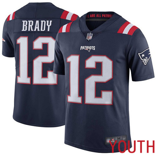 New England Patriots Football #12 Rush Vapor Untouchable Limited Navy Blue Youth Tom Brady NFL Jersey